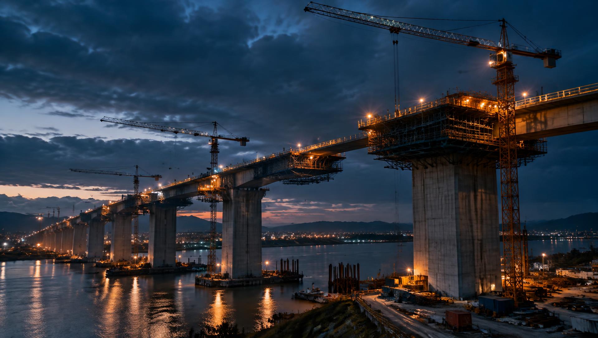 Șantier modern de infrastructură la apus